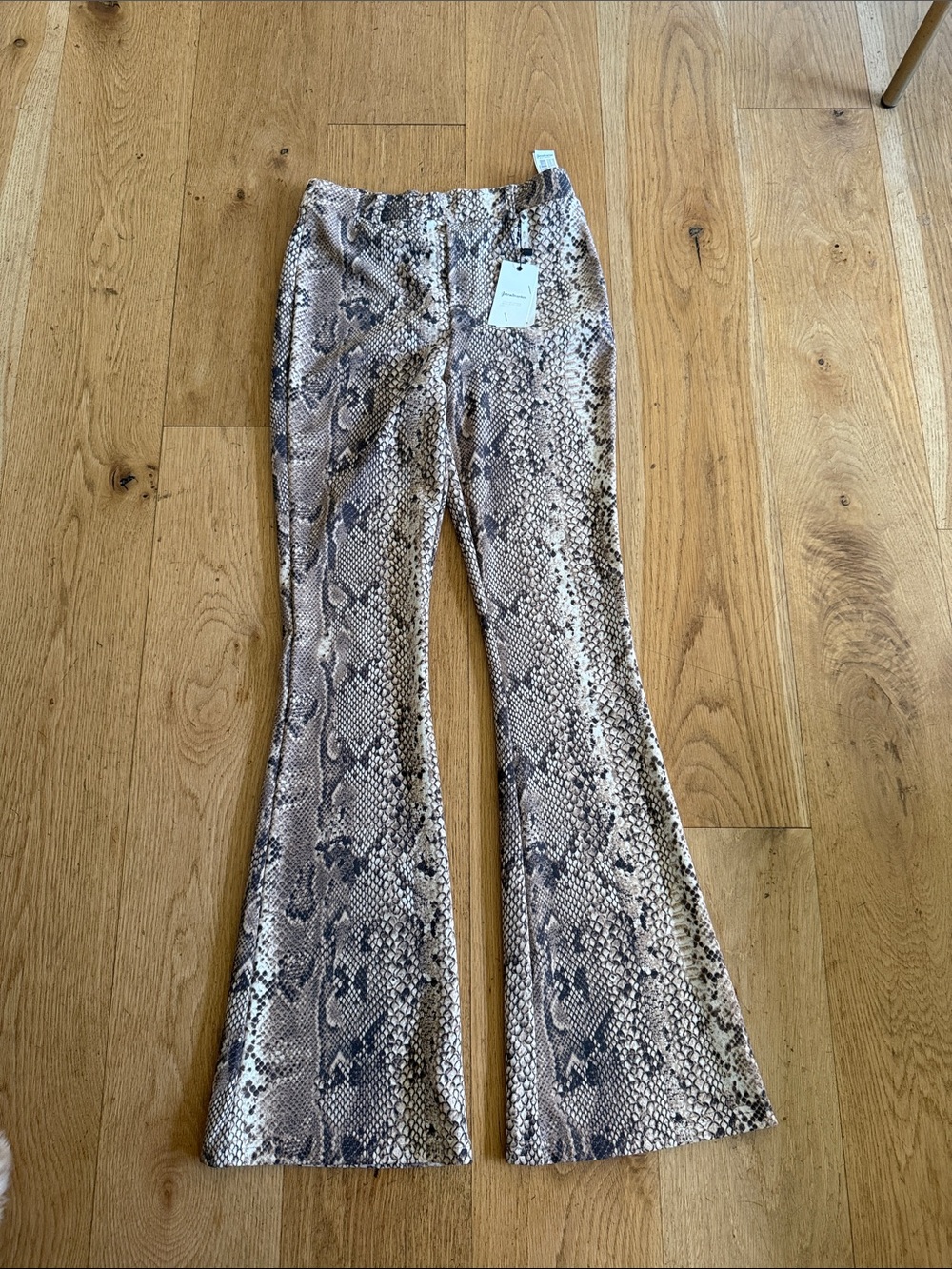 stradivarius Taupe Snake-Print Flared Jeans